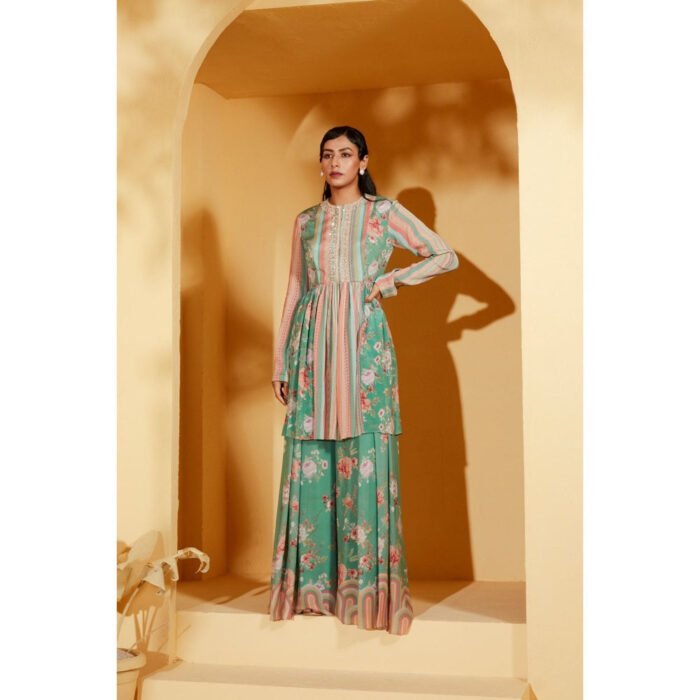 Hello Hi Womens Turquoise Embellished Co-ord (Set of 2)
