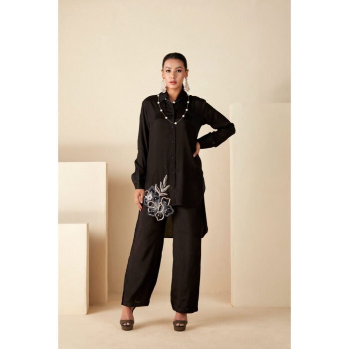 Hello Hi Womens Black Embellished Co-ord (Set of 2)