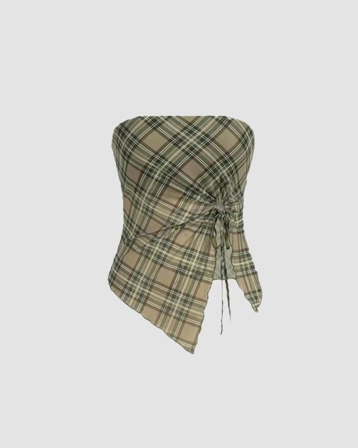 Sheer Plaid Strapless Tube Top