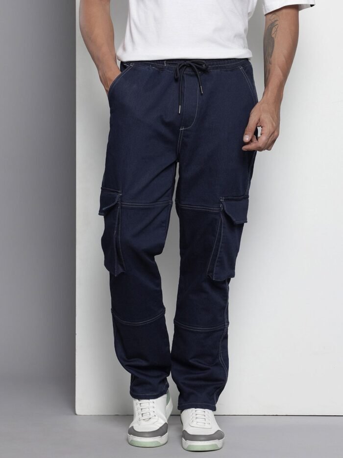 Men's Dark Blue Regular Fit Solid Utility Jeans