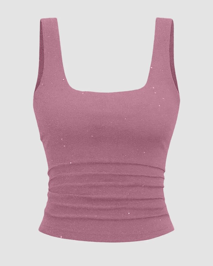 Square Neck Ruched Tank Top in Pink