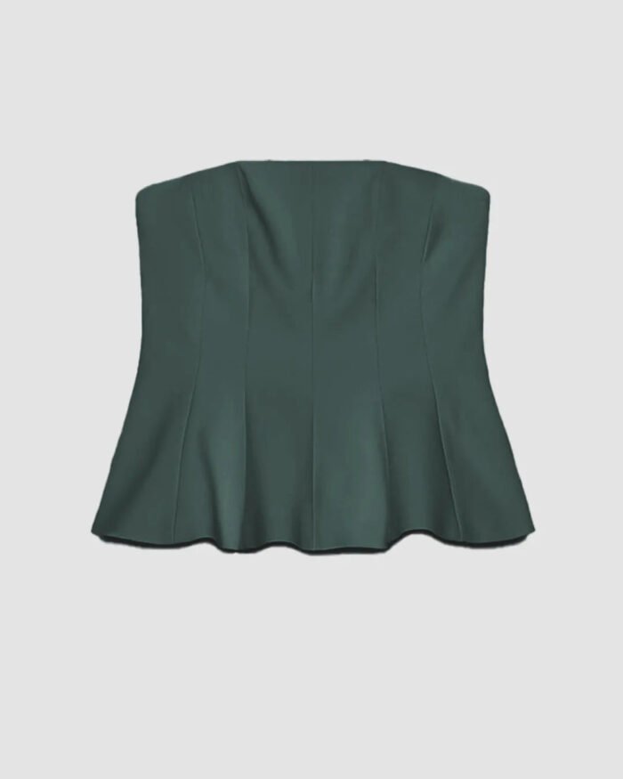 Strapless Peplum Bustier Top In Olive Green