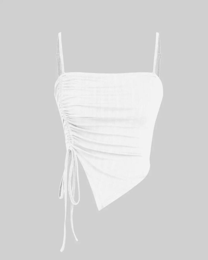 Summer Solid Ruched Drawstring Side White Crop Top