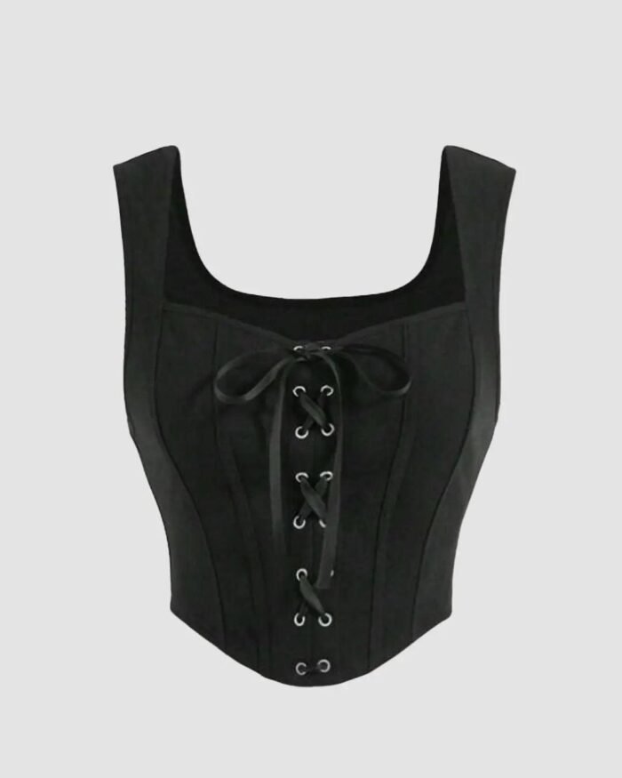 Sweetheart Neck Lace-Up Boned Sleeveless Corset Top in Black