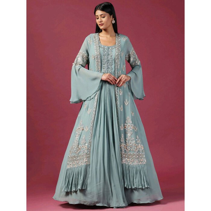 Hello Hi Sea Green Anarkali with Cape (Set of 2)