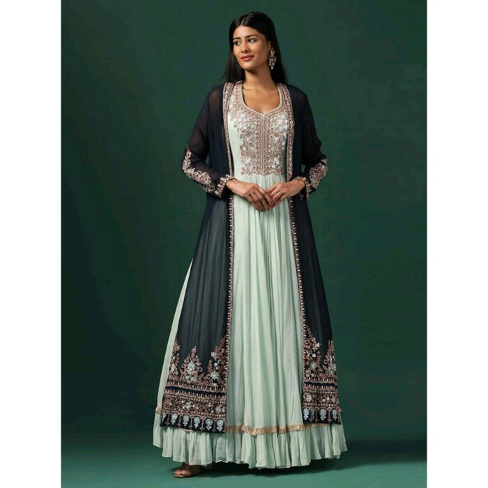 Hello Hi Sea Green Anarkali with Cape (Set of 2)