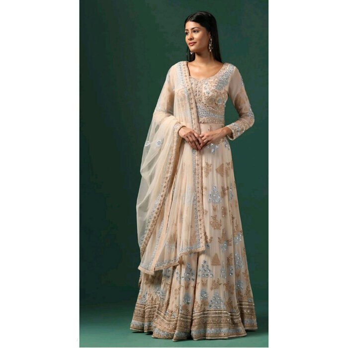 Hello Hi Beige Embroidered Anarkali with Dupatta (Set of 2)
