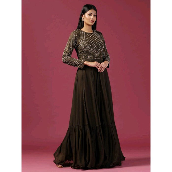 Hello Hi Brown Anarkali with Dupatta (Set of 2)