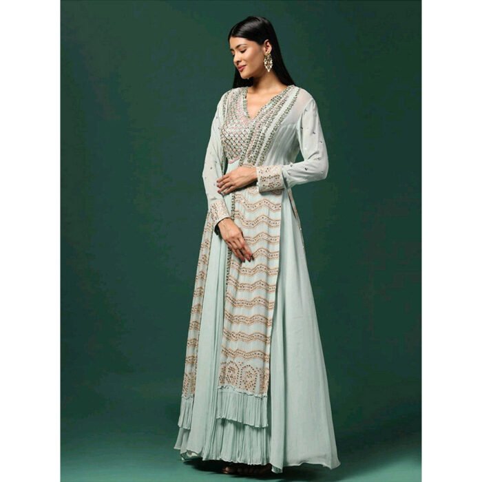 Hello Hi Sea Green Anarkali with Cape (Set of 2)