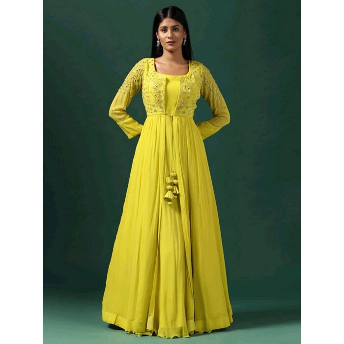 Hello Hi Yellow Anarkali with Embroidered Cape (Set of 2)