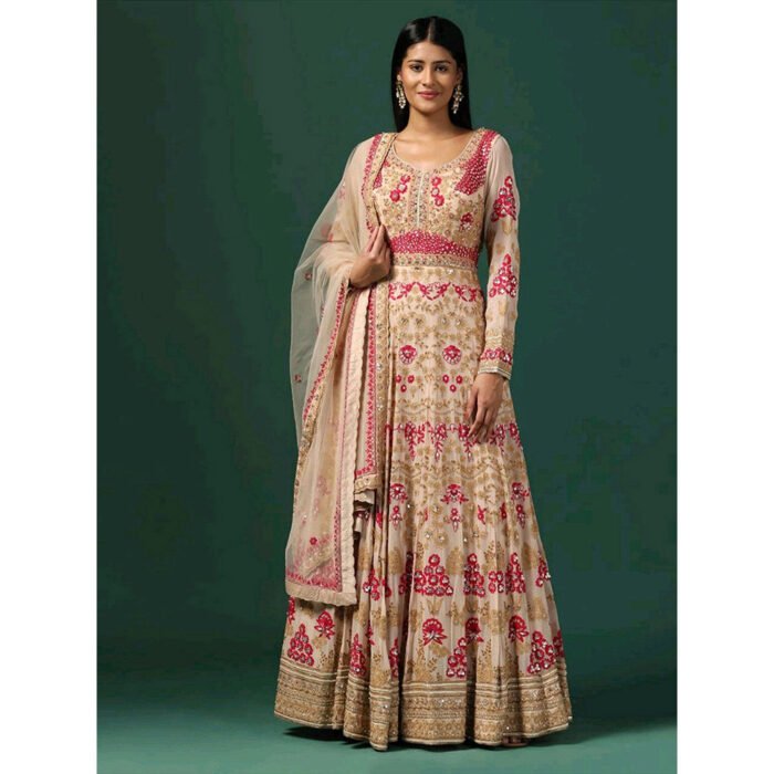 Hello Hi Beige Embroidered Anarkali with Dupatta (Set of 2)