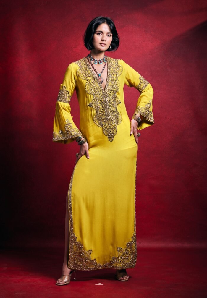 Yellow vibrant crepe kaftan