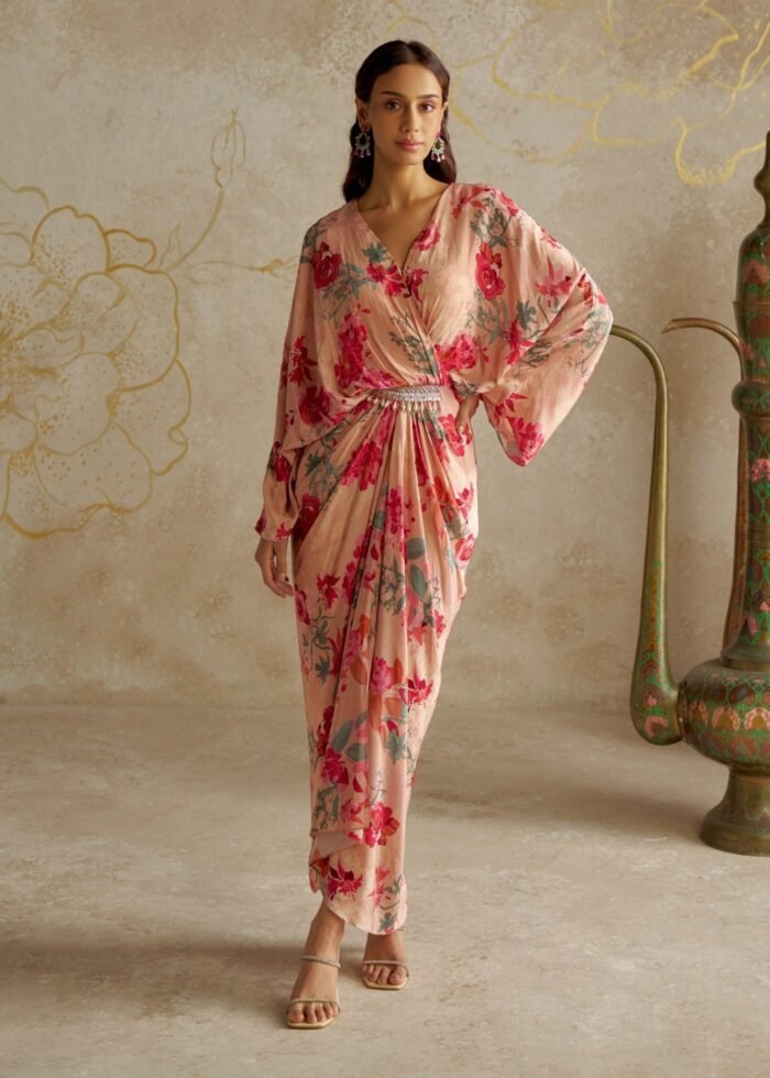 Blush rose draped kaftan dress