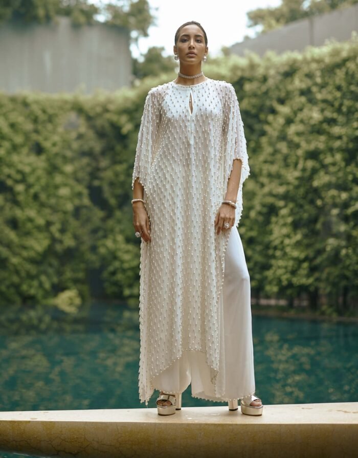 Off-white pearl drop kaftaan set