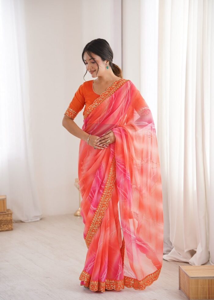 Women's Fanta Georgette Chiffon Embroidery Work Saree