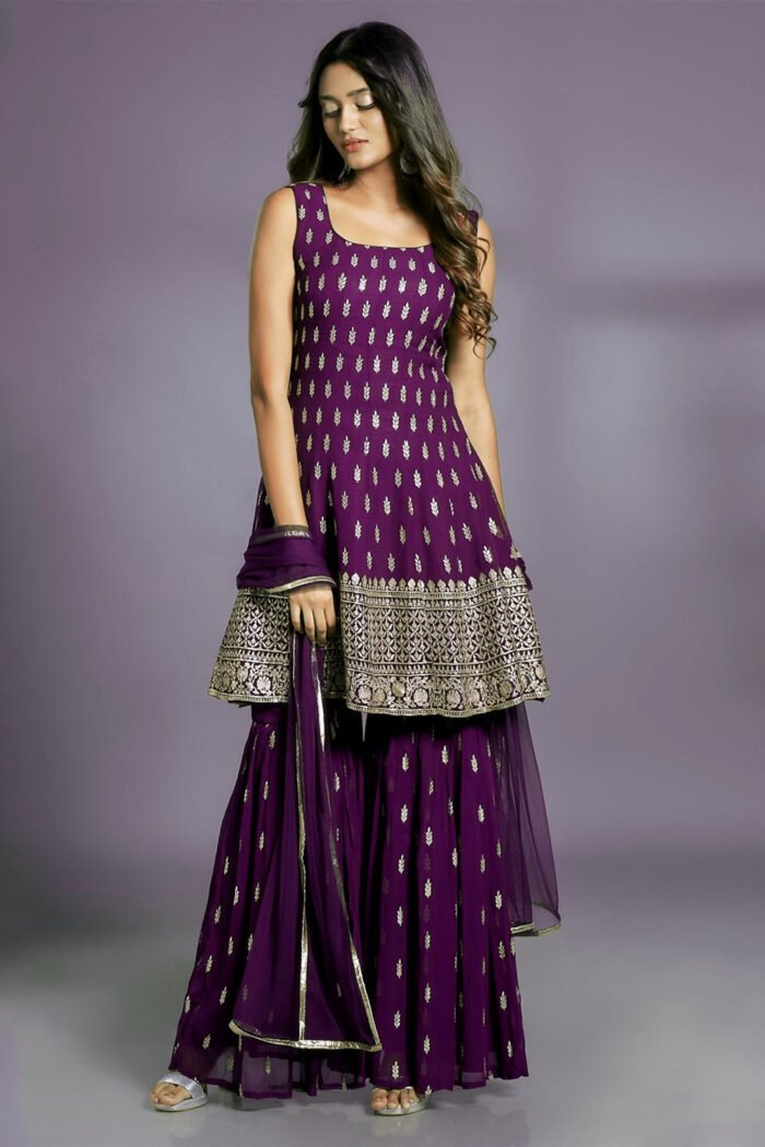 Women's Ethnic Wedding  Wear  Embroidery Pakistani Style Kurta  Sharara  And Dupatta