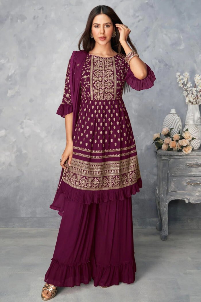 Women's Ethnic Wear Nyra Cut Embroidery Pakistani Style Kurti Sharara And Dupatta