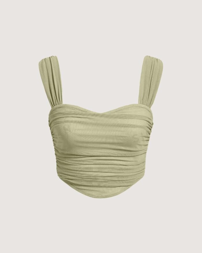 Y2K Solid Ruched Green Crop Tank Top