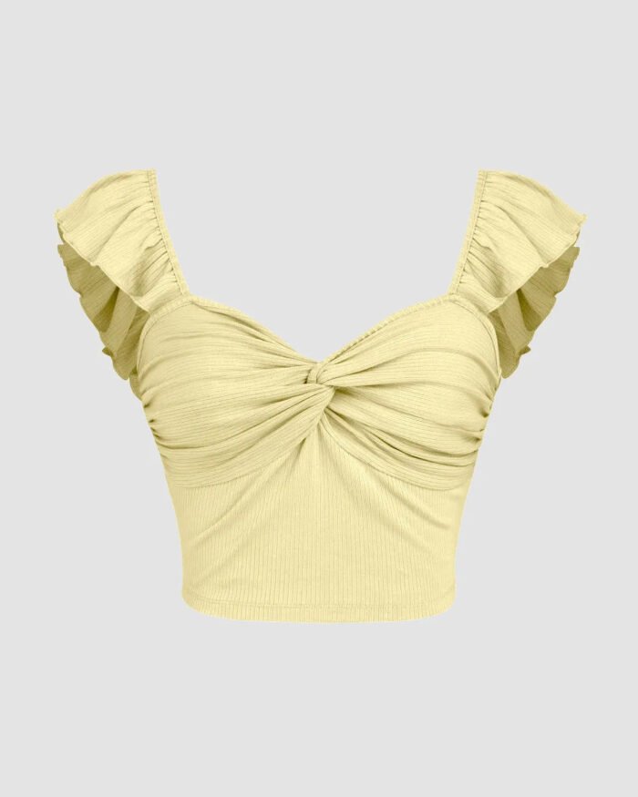 Cropped Vest Ruffle Top In Vanilla