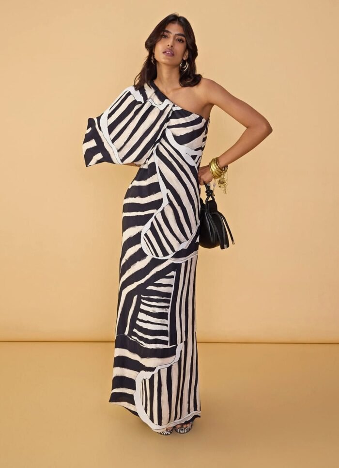 Black And White Printed Kaftan Dress