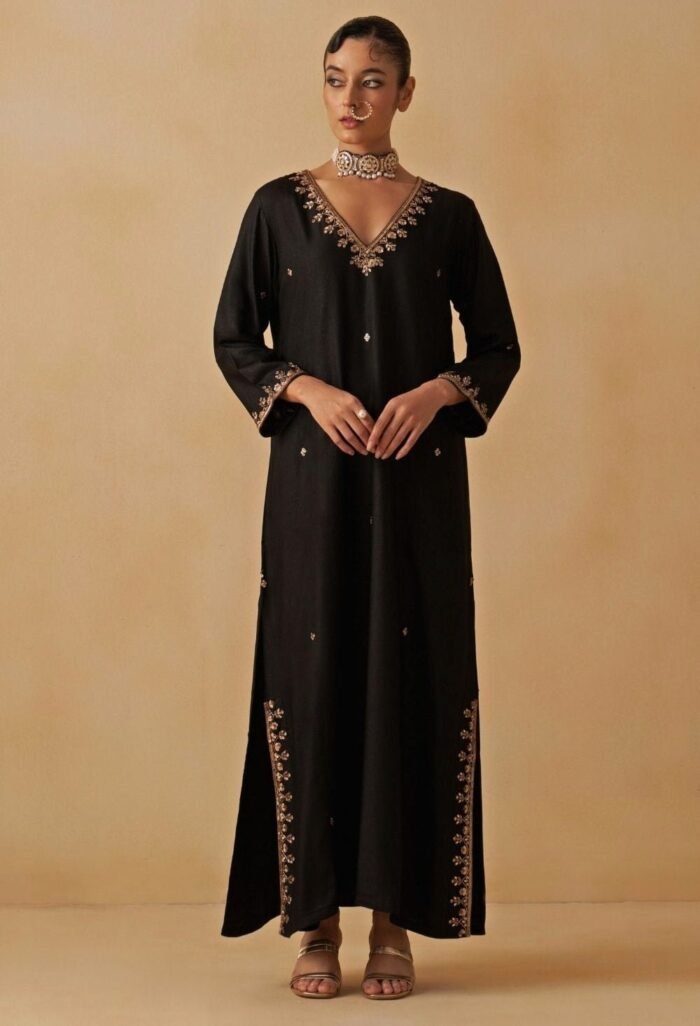 Black Chanderi Kaftan