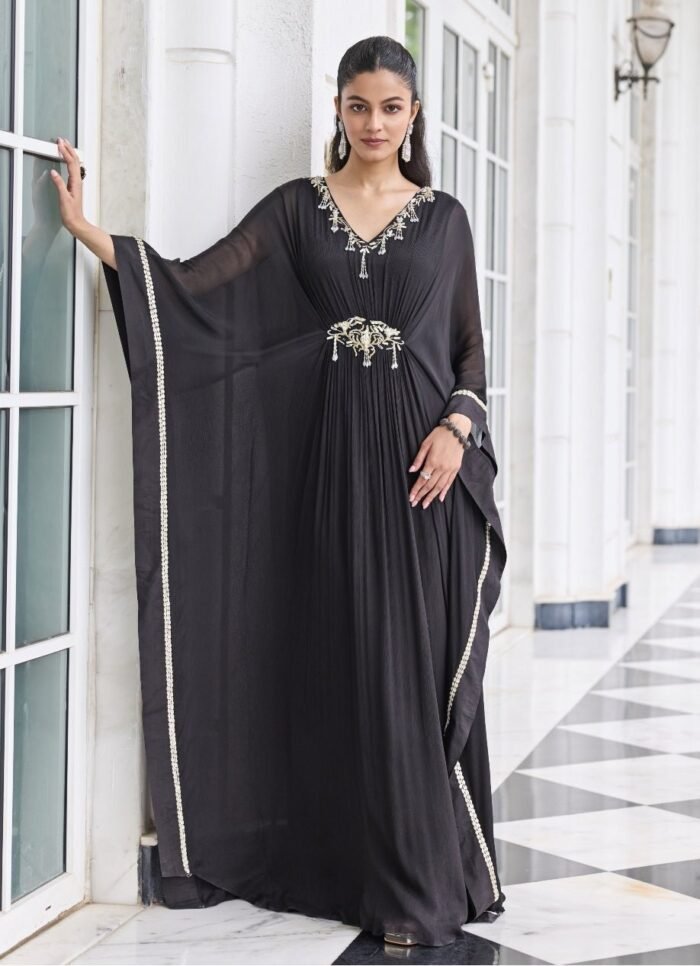 Black Chiffon Draped Kaftan