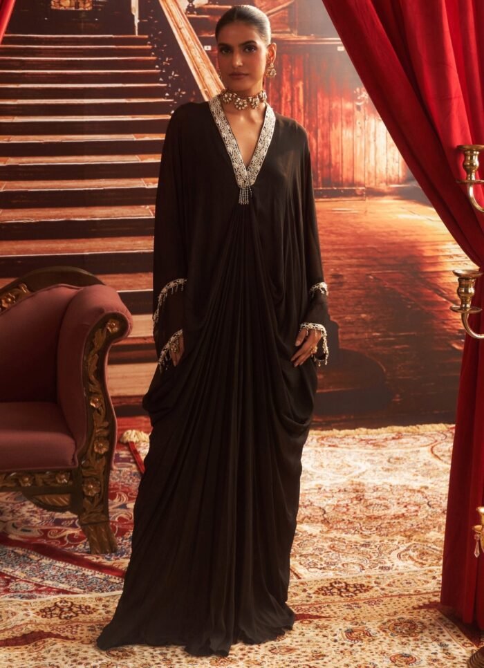 Black Embroidered Chiffon Kaftan