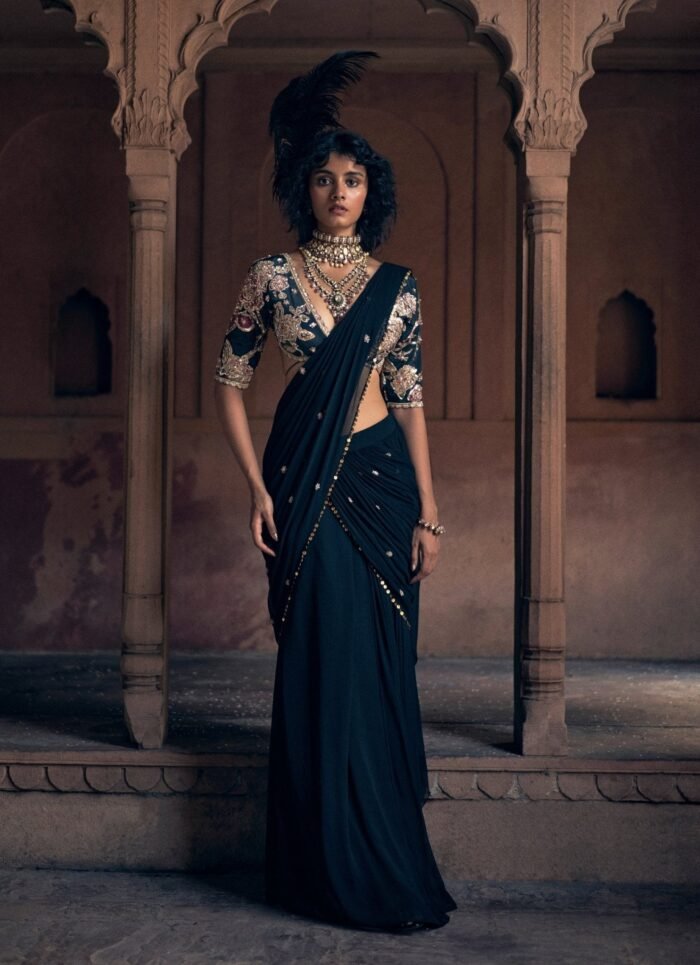 Black Predraped Georgette Saree