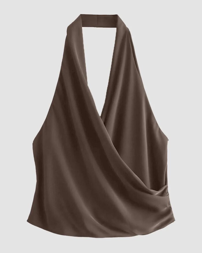 Draped Cowl Halter Neck Top in Coca