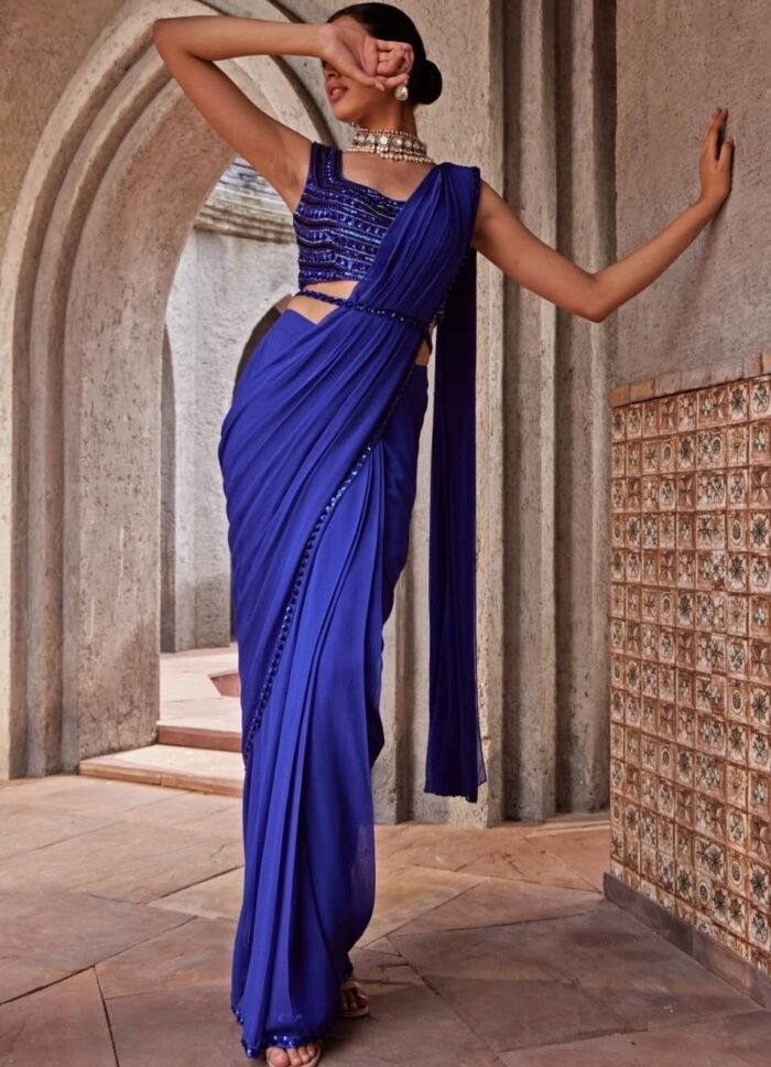 Cobalt Blue Diva Saree With Belt