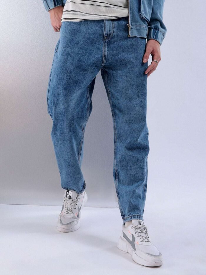 Men's Blue Loose Fit Solid Casual Jeans