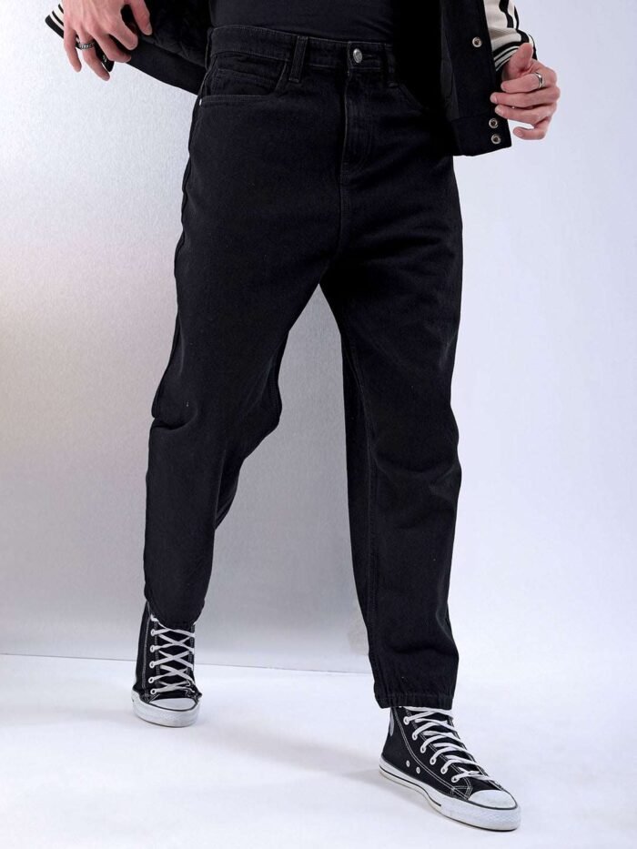 Men's Black Loose Fit Solid Street Wear Jeans