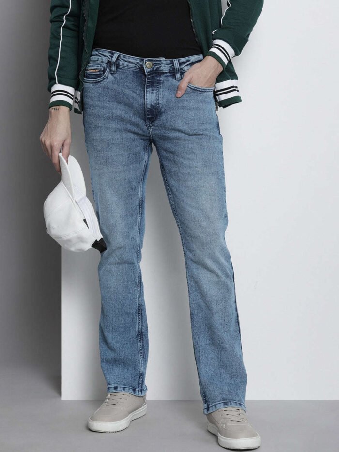 Men's Light Blue Bootcut Fit Solid Casual Jeans