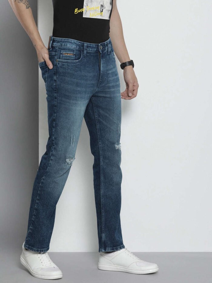 Men's Mid Blue Bootcut Fit Solid Street Wear Jeans