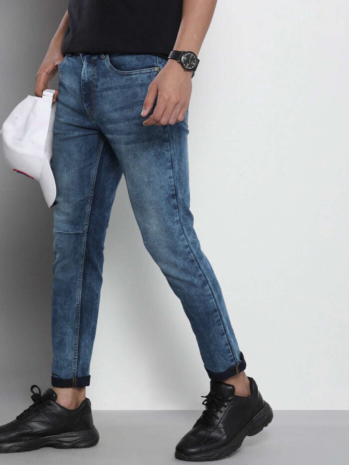 Men's Blue Carrot Fit Solid Mid-Rise Stretchable Jeans