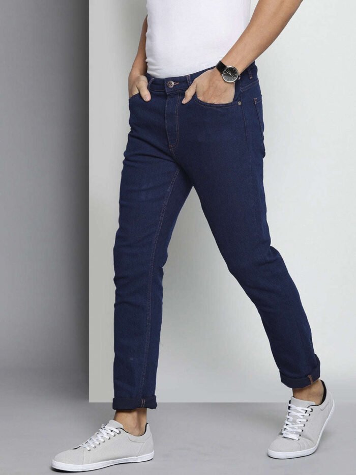 Men's Dark Blue Slim Fit Solid Casual Jeans
