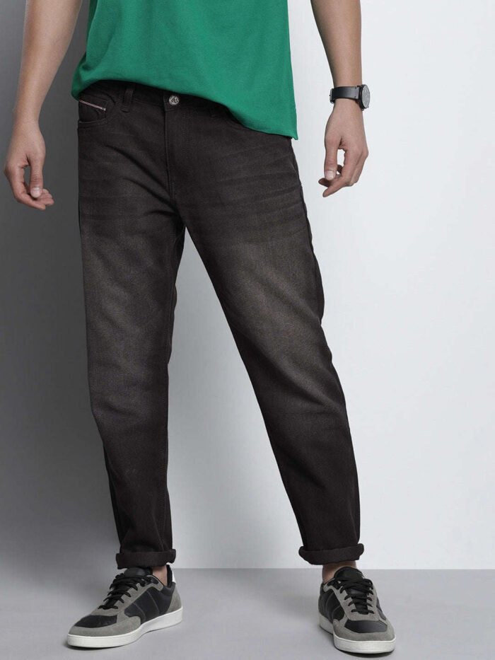 Men's Charcoal Grey Dad Fit Solid Casual Jeans