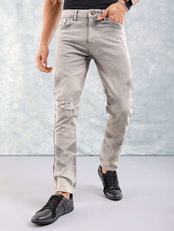 Men's Khaki Slim Fit Solid Street Wear Jeans