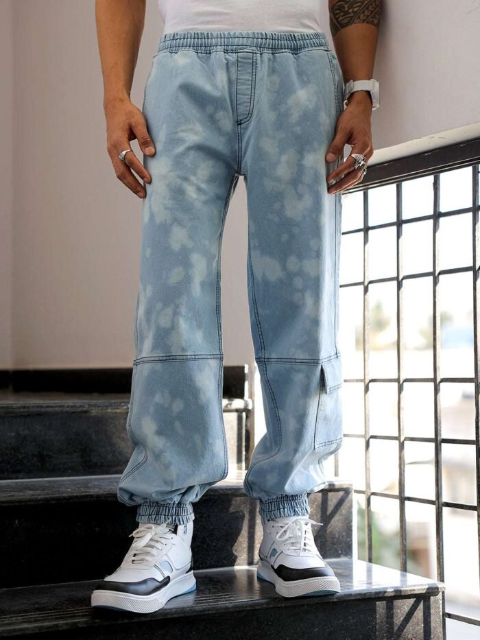 Men's Light Blue Loose Fit Solid Street Wear Jeans