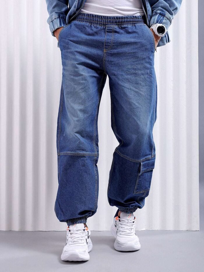 Men's Blue Loose Fit Solid Street Wear Jeans