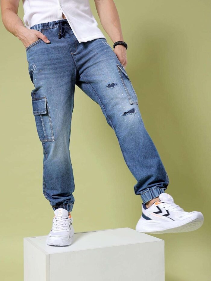 Men's Blue Regular Fit Solid Street Wear Jeans