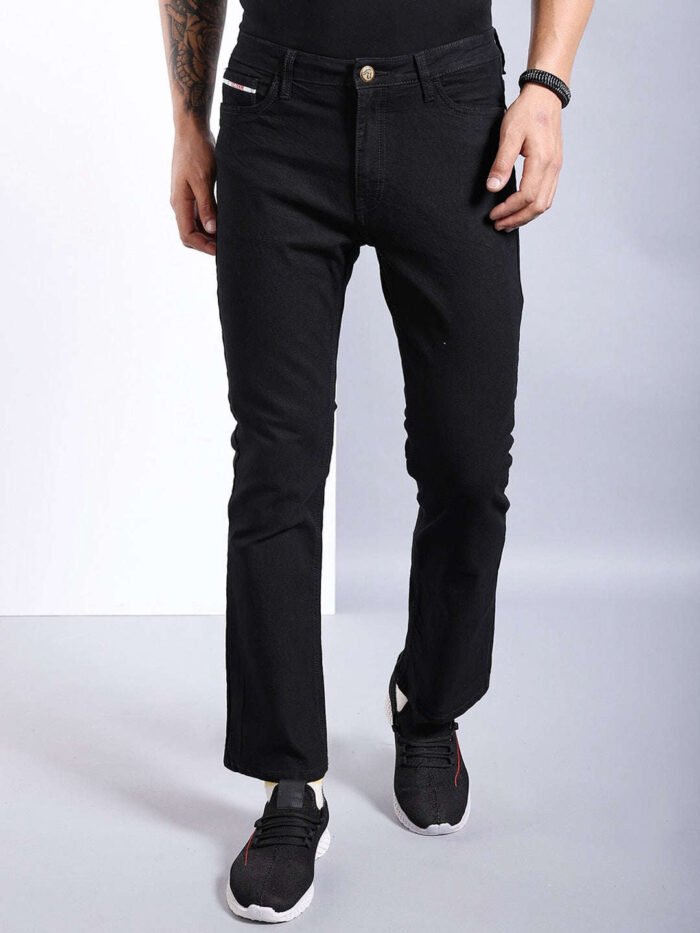 Men's Black Bootcut Fit Solid Casual Jeans