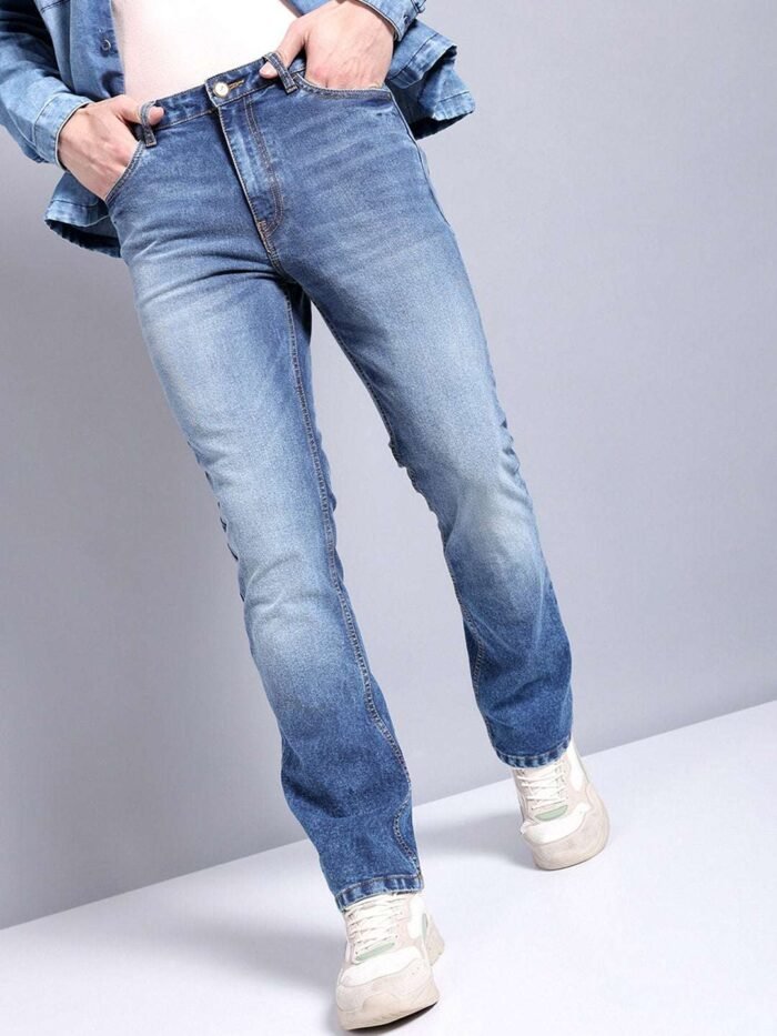 Men's Blue Bootcut Fit Solid Casual Jeans