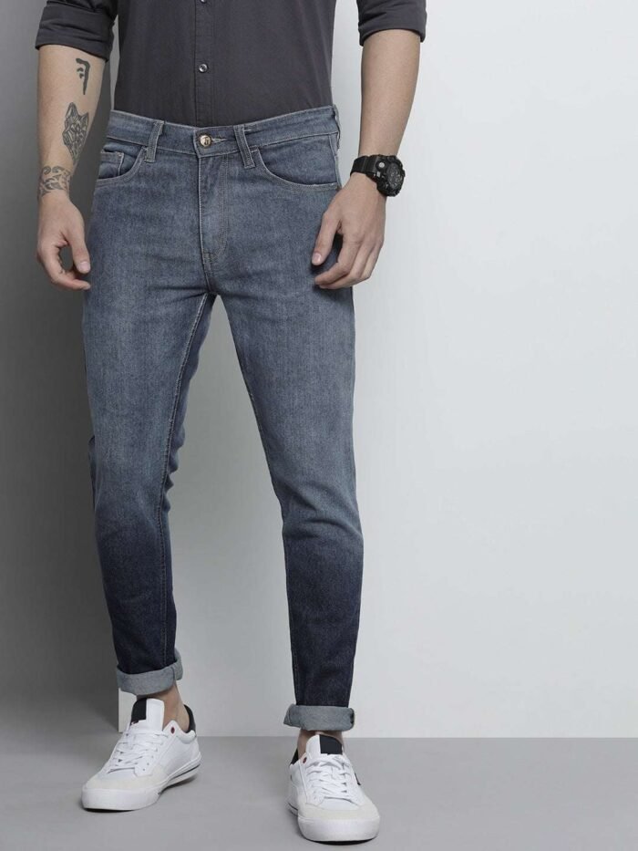 Men's Ice Blue Slim Fit Solid Casual Jeans
