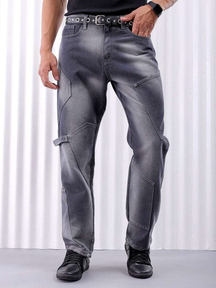 Men's Grey Relaxed Fit Solid Utility Jeans