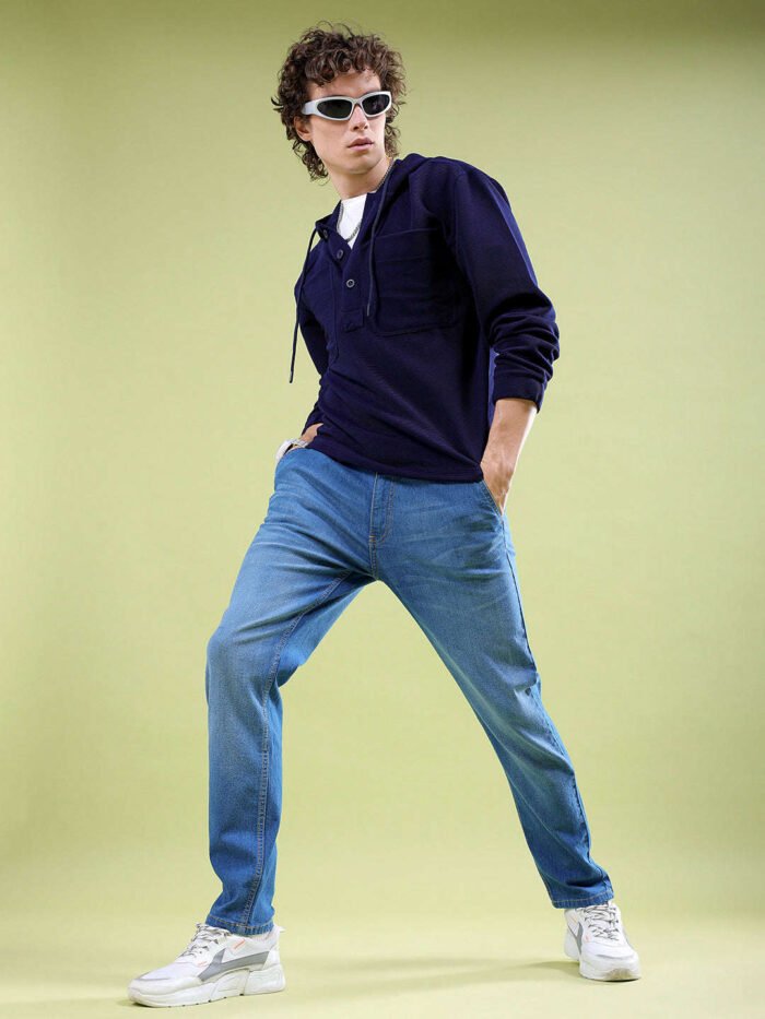 Men's Navy Slim Fit Solid Casual Jeans