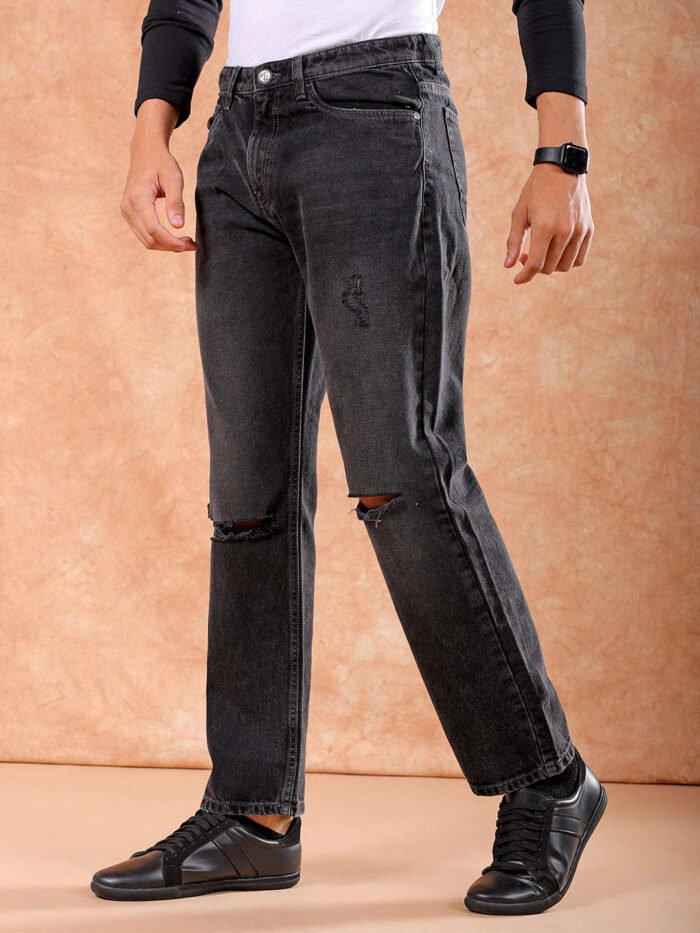 Men's Dark Grey Regular Fit Solid Casual Jeans