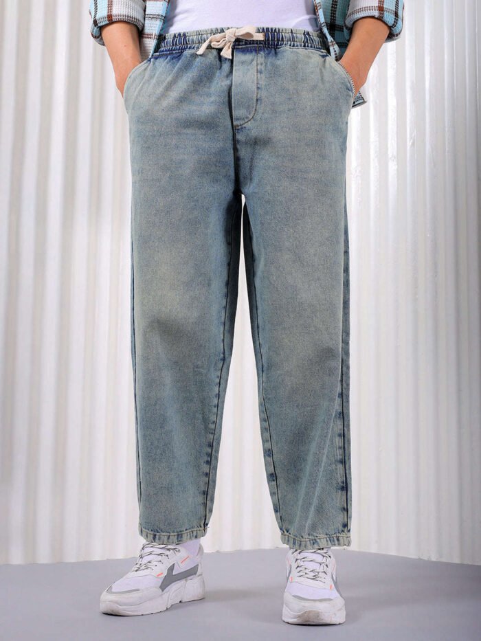 Men's Vintage Blue Loose Fit Solid Street Wear Jeans