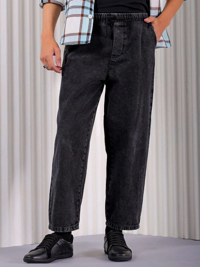 Men's Black Loose Fit Solid Street Wear Jeans