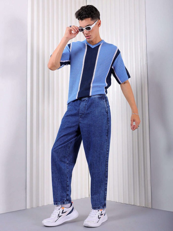 Men's Blue Loose Fit Solid Street Wear Jeans